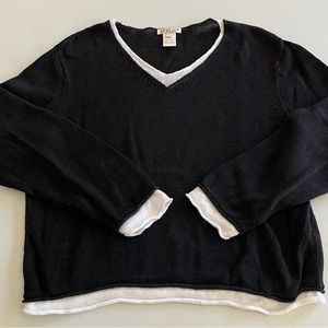 Black linen sweater with white trim. Size large,